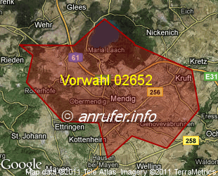 Vorwahlkarte 02652 – Mendig