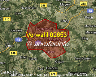 Vorwahlkarte 02653 – Kaisersesch