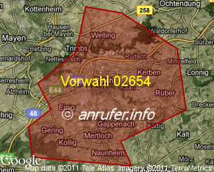 Vorwahlkarte 02654 – Polch