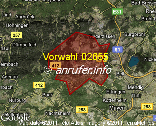 Vorwahlkarte 02655 – Weibern