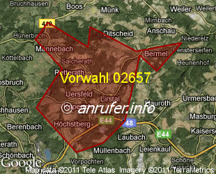 Vorwahlkarte 02657 – Uersfeld