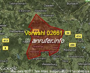 Vorwahlkarte 02661 – Bad Marienberg Westerwald