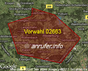 Vorwahlkarte 02663 – Westerburg Westerw