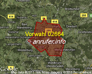 Vorwahlkarte 02664 – Rennerod