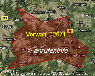 Vorwahlkarte 02671 – Cochem