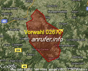 Vorwahlkarte 02672 – Treis-Karden