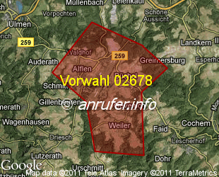 Vorwahlkarte 02678 – Büchel b Cochem