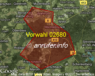 Vorwahlkarte 02680 – Mündersbach