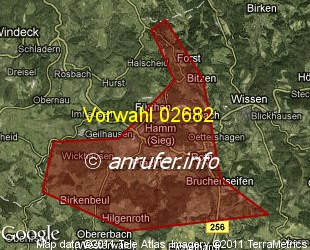 Vorwahlkarte 02682 – Hamm Sieg