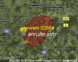 Vorwahlkarte 02684 – Puderbach Westerw