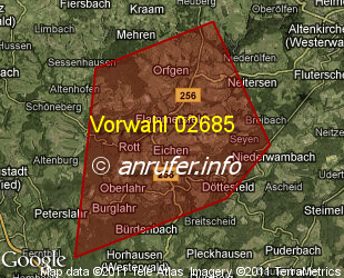 Vorwahlkarte 02685 – Flammersfeld