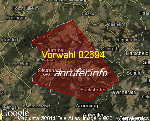 Vorwahlkarte 02694 – Wershofen