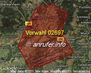 Vorwahlkarte 02697 – Blankenheim-Ahrhütte