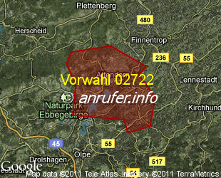 Vorwahlkarte 02722 – Attendorn