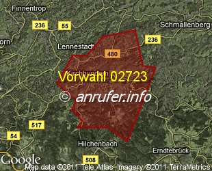 Vorwahlkarte 02723 – Kirchhundem