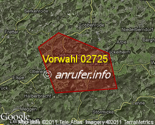 Vorwahlkarte 02725 – Lennestadt-Oedingen