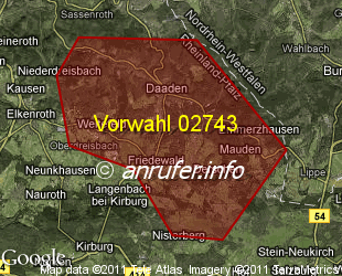 Vorwahlkarte 02743 – Daaden