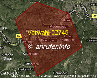 Vorwahlkarte 02745 – Brachbach Sieg