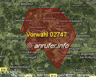 Vorwahlkarte 02747 – Molzhain