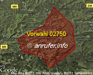 Vorwahlkarte 02750 – Diedenshausen