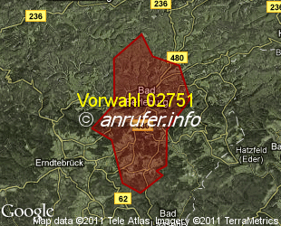 Vorwahlkarte 02751 – Bad Berleburg