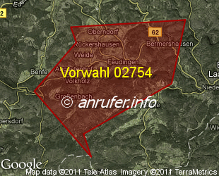 Vorwahlkarte 02754 – Bad Laasphe-Feudingen