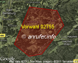 Vorwahlkarte 02755 – Bad Berleburg-Schwarzenau