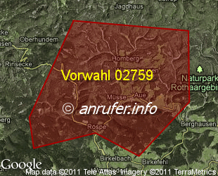 Vorwahlkarte 02759 – Bad Berleburg-Aue