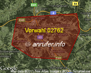 Vorwahlkarte 02762 – Wenden Südsauerland