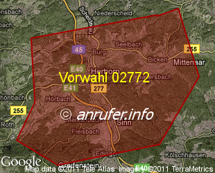 Vorwahlkarte 02772 – Herborn Hess