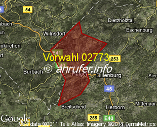 Vorwahlkarte 02773 – Haiger