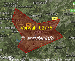 Vorwahlkarte 02775 – Driedorf