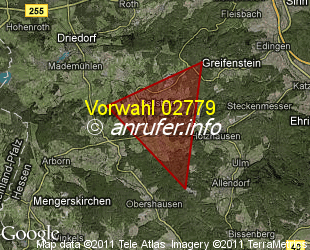 Vorwahlkarte 02779 – Greifenstein-Beilstein
