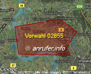 Vorwahlkarte 02855 – Voerde Niederrhein