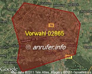 Vorwahlkarte 02865 – Raesfeld