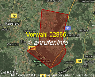 Vorwahlkarte 02866 – Dorsten-Rhade