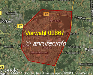 Vorwahlkarte 02867 – Heiden Kr Borken