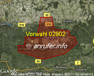Vorwahlkarte 02902 – Warstein