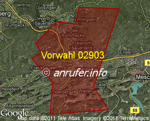 Vorwahlkarte 02903 – Meschede-Freienohl