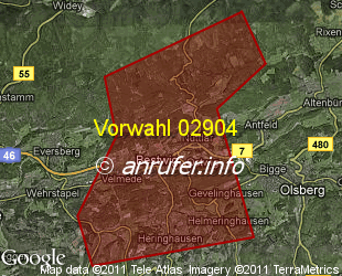 Vorwahlkarte 02904 – Bestwig