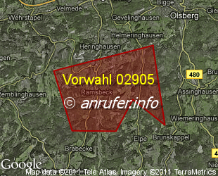 Vorwahlkarte 02905 – Bestwig-Ramsbeck