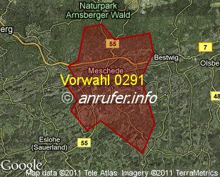 Vorwahlkarte 0291 – Meschede