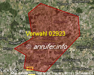 Vorwahlkarte 02923 – Lippetal-Herzfeld