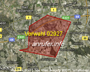 Vorwahlkarte 02927 – Neuengeseke