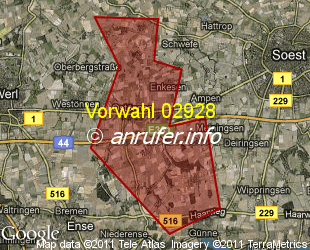 Vorwahlkarte 02928 – Soest-Ostönnen