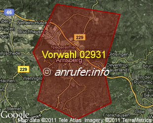Vorwahlkarte 02931 – Arnsberg