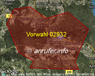 Vorwahlkarte 02932 – Neheim-Hüsten
