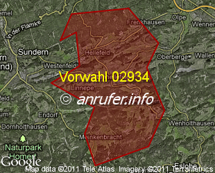 Vorwahlkarte 02934 – Sundern-Altenhellefeld