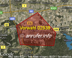 Vorwahlkarte 02938 – Ense
