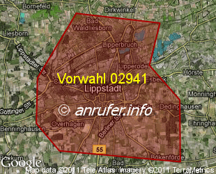 Vorwahlkarte 02941 – Lippstadt